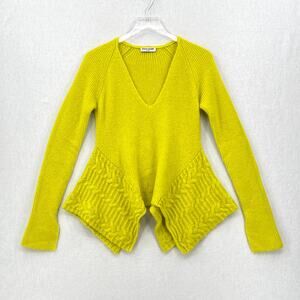 OPENING CEREMONY V-neck Sweater XS S Womens Neon Yellow Long Sleeve Asymmetrical